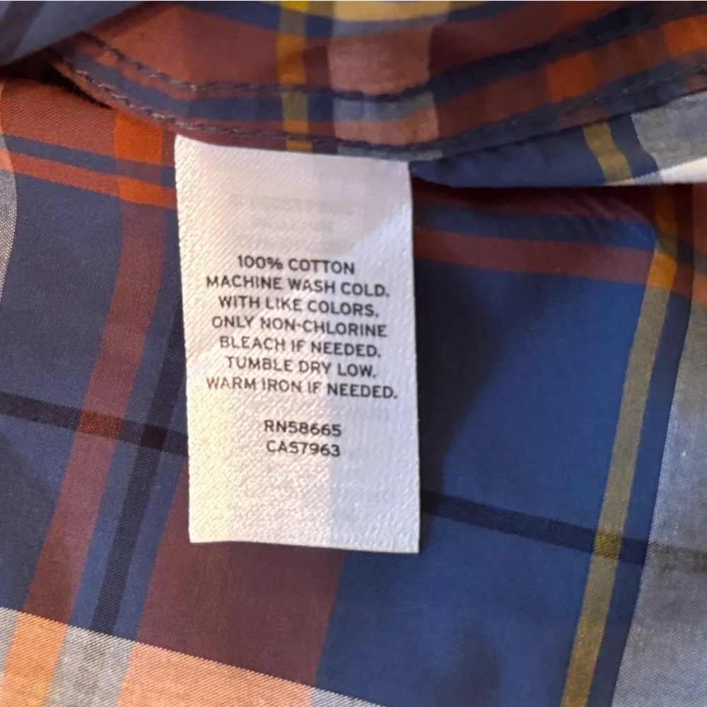 TUCKER + TATE Boys Tartan Plaid Button Down Shirt Navy Blue Rust Orange White - Picture 5 of 8